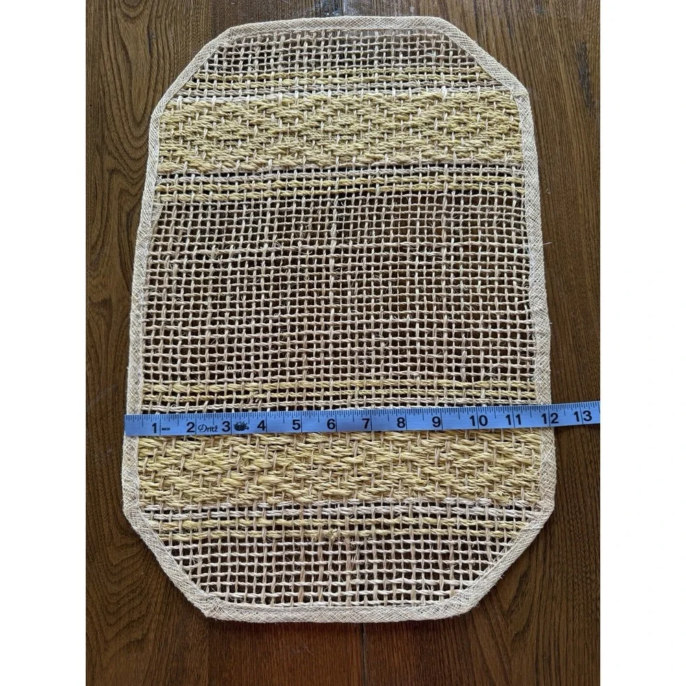 Vintage 70s Boho Open Weave Abaca Sisal Placemats - Yellow & Beige - Set of 4